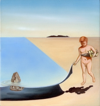Mathieu Briand, Dali m’aidant á soulever la mer (Dali helps me to lift the sea), 2014, Oil on wood, 21,5 x 21 cm | 8.46 x 8.27 in 